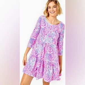 Lilly Pulitzer Geanna Dress in Sea You Soon Raz Berry Pink and Blue Patterned